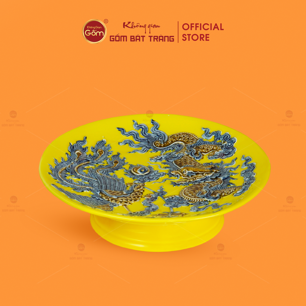 Mâm Bồng Men Vàng Họa Tiết Long Phụng Trình Tường