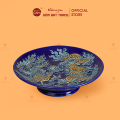 Mâm Bồng Men Xanh Coban Họa Tiết Long Phụng Trình Tường