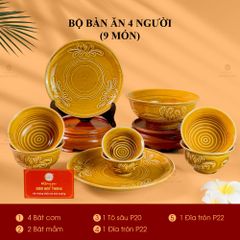 Bộ Bàn Ăn 4 Người (9 Món) Men Nâu Vân Hoa Cúc
