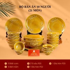 Bộ Bàn Ăn 10 Người (21 Món) Men Nâu Vân Hoa Cúc