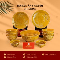 Bộ Bàn Ăn 6 Người (11 Món) Men Nâu Vân Hoa Cúc