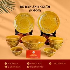 Bộ Bàn Ăn 4 Người (9 Món) Men Nâu Vân Hoa Cúc