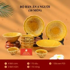 Bộ Bàn Ăn 4 Người (10 Món) Men Nâu Vân Sen