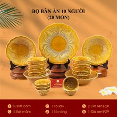Bộ Bàn Ăn 10 Người (20 Món) Men Nâu Vân Sen