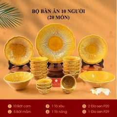 Bộ Bát Đĩa Men Nâu Vân Sen