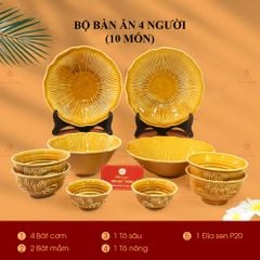 Bộ Bát Đĩa Men Nâu Vân Sen
