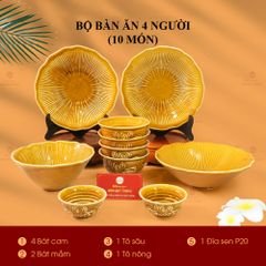 Bộ Bàn Ăn 4 Người (10 Món) Men Nâu Vân Sen