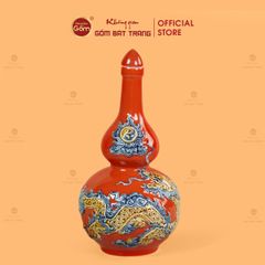 Nậm Rượu Men Đỏ Họa Tiết Kim Long Chầu Nhật