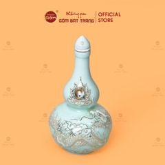 Nậm Rượu Men Ngọc Hoàng Tộc Vẽ Vàng Kim Long Chầu Nhật