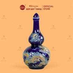 Nậm Rượu Men Xanh Coban Họa Tiết Kim Long Chầu Nhật