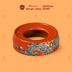 Đế Bát Hương Men Đỏ Họa Tiết Song Long Chầu Nguyệt