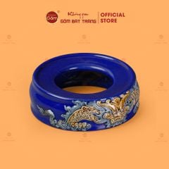 Đế Bát Hương Men Xanh Coban Họa Tiết Song Long Chầu Nguyệt