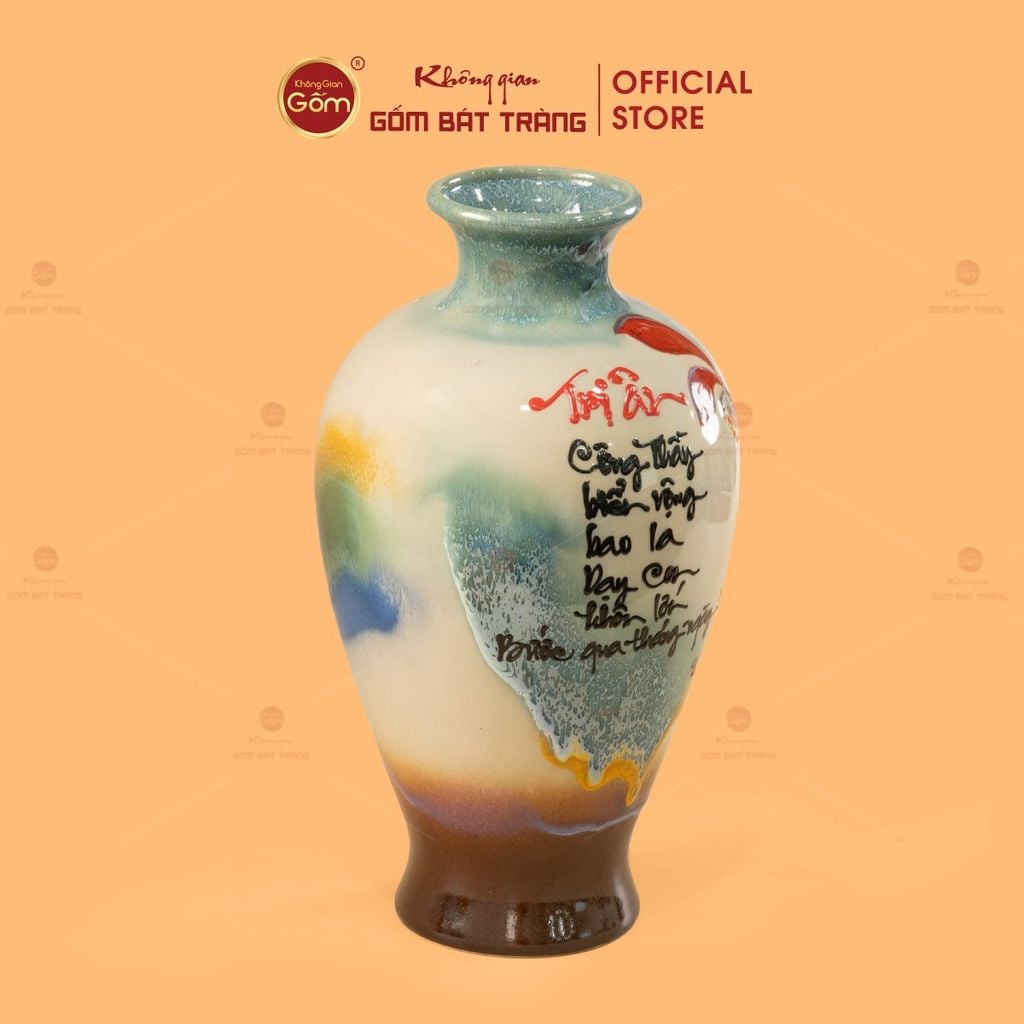 Lọ Đùi Dế Men Chảy Vẽ Thư Pháp