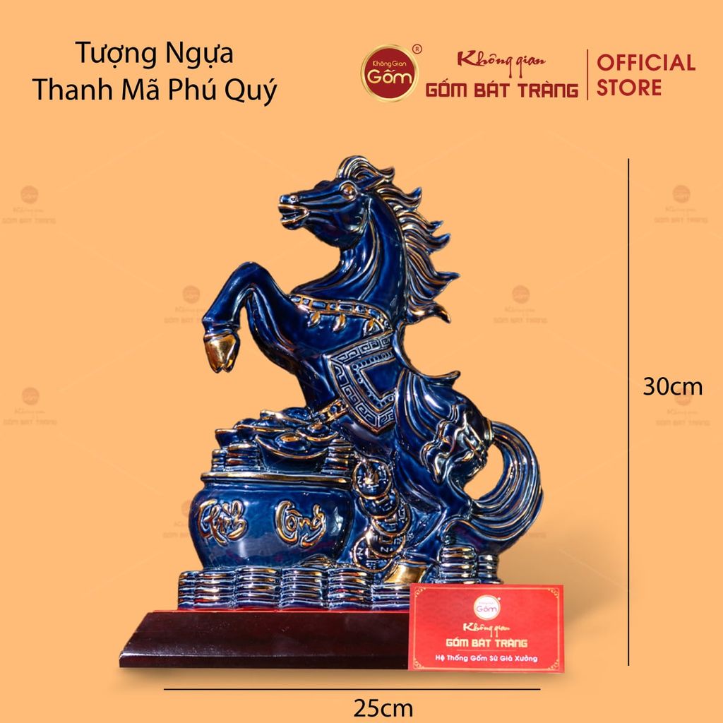 Tượng Ngựa Thanh Mã Phú Quý Vẽ Vàng
