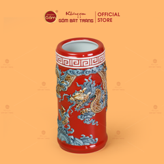 Ống Hương Men Đỏ Họa Tiết Cá Chép Hóa Rồng