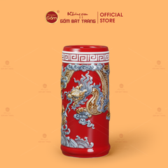 Ống Hương Men Đỏ Họa Tiết Cá Chép Hóa Rồng