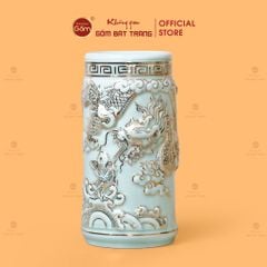 Ống Hương Men Ngọc Hoàng Tộc Vẽ Vàng Cá Chép Hóa Rồng