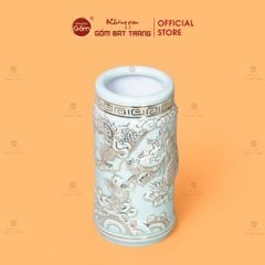 Ống Hương Men Ngọc Hoàng Tộc Vẽ Vàng Cá Chép Hóa Rồng
