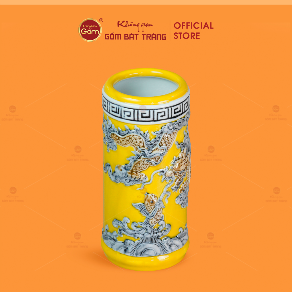 Ống Hương Men Vàng Họa Tiết Cá Chép Hóa Rồng