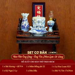 [Set Cơ Bản] Bộ Đồ Thờ Ông Táo Men Lam Vẽ Vàng (6 món)