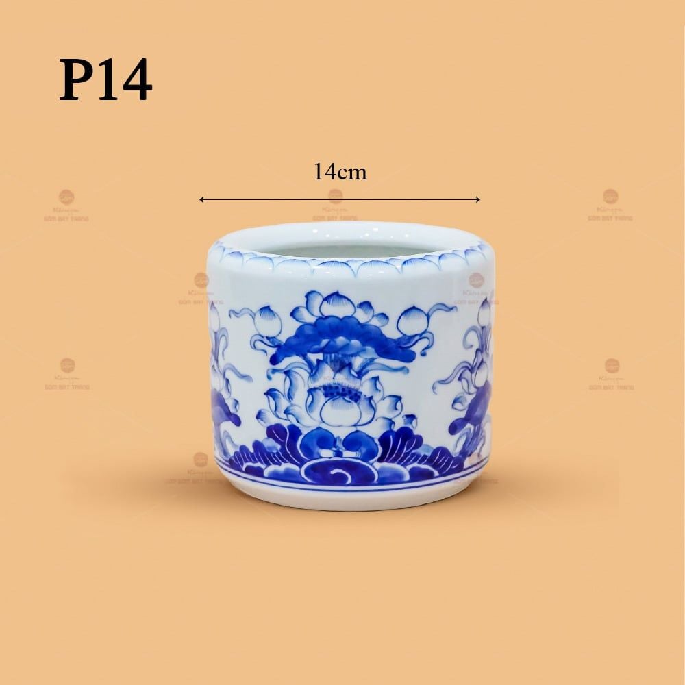 Bát Hương Thờ Men Lam Họa Tiết Hoa Sen