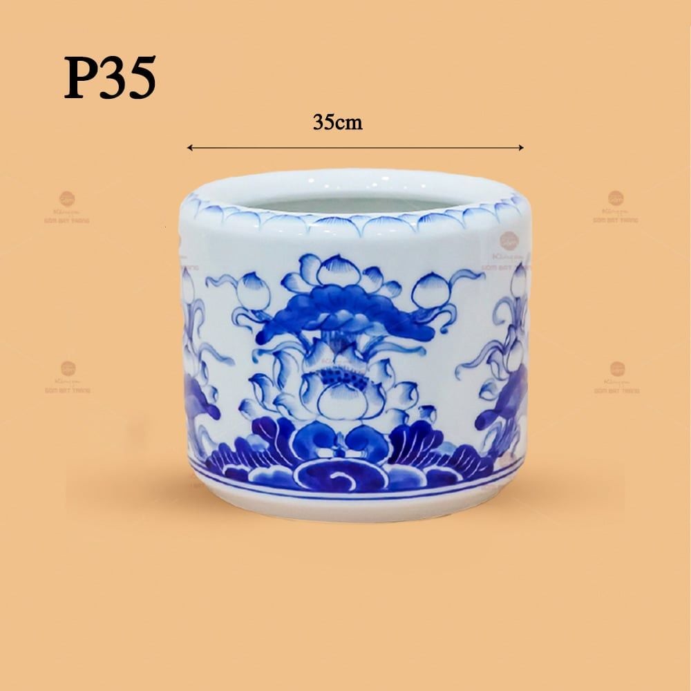 Bát Hương Thờ Men Lam Họa Tiết Hoa Sen