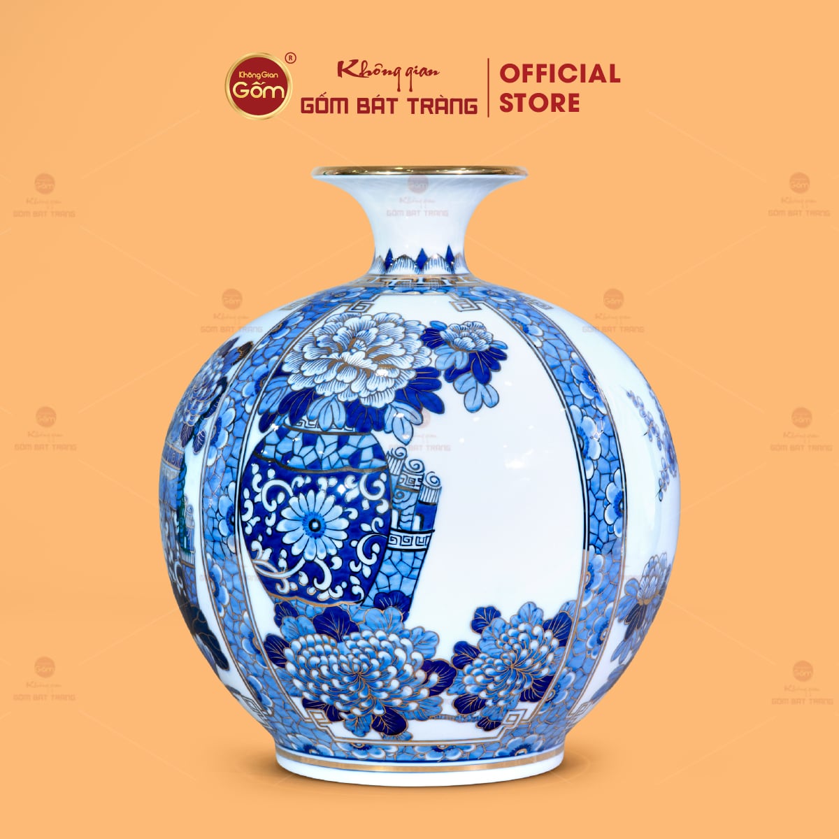 Quả Hút Lộc Tứ Quý Cổ Đồ Bạch Bảo Vẽ Vàng