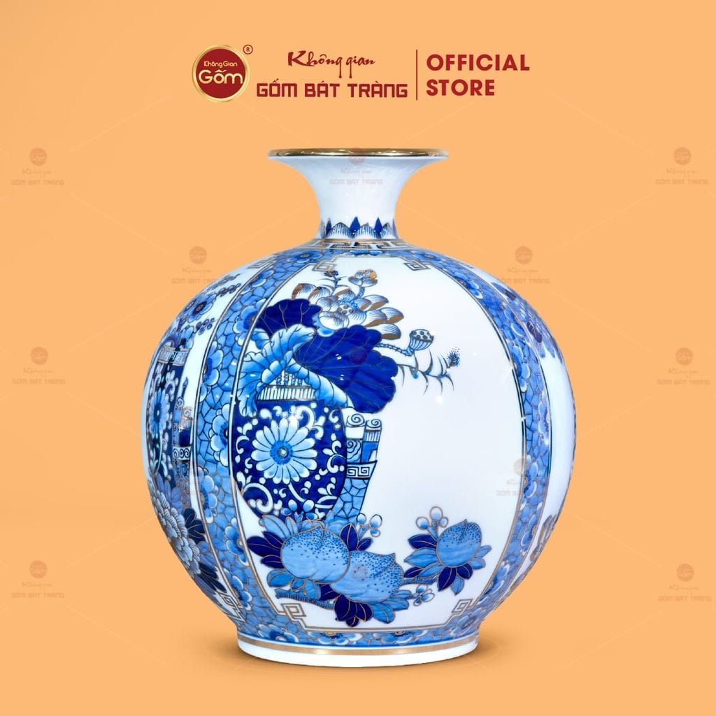 Quả Hút Lộc Tứ Quý Cổ Đồ Bạch Bảo Vẽ Vàng