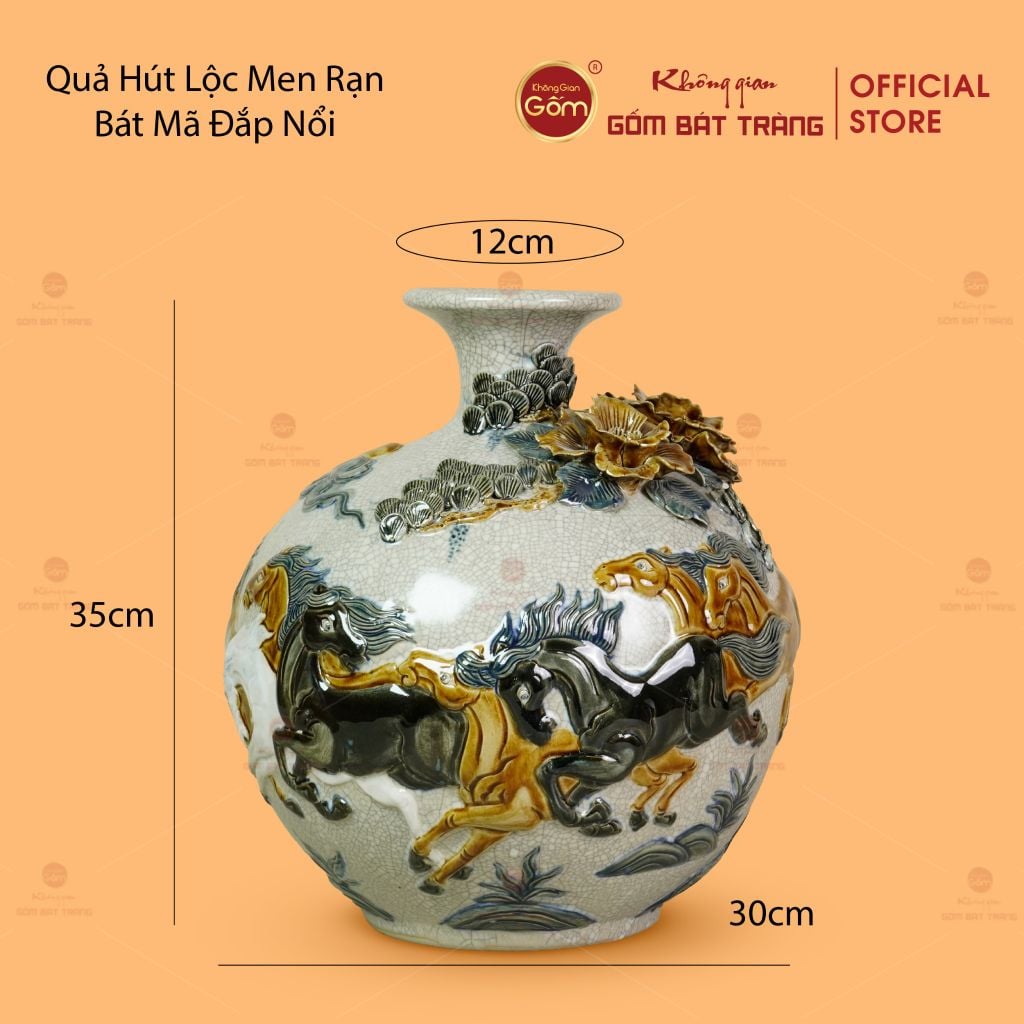 Quả Hút Lộc Men Rạn Bát Mã Đắp Nổi