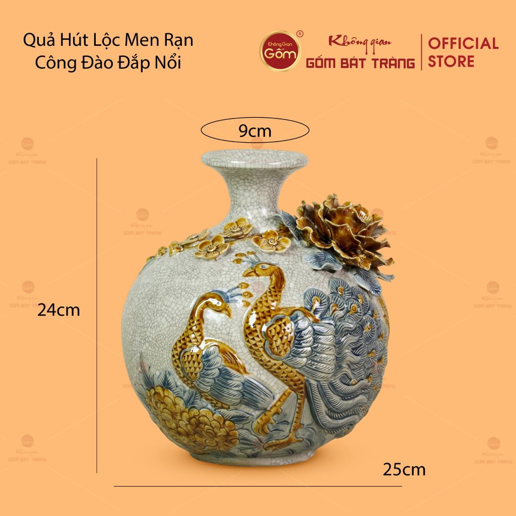 Quả Hút Lộc Men Rạn Công Đào Đắp Nổi