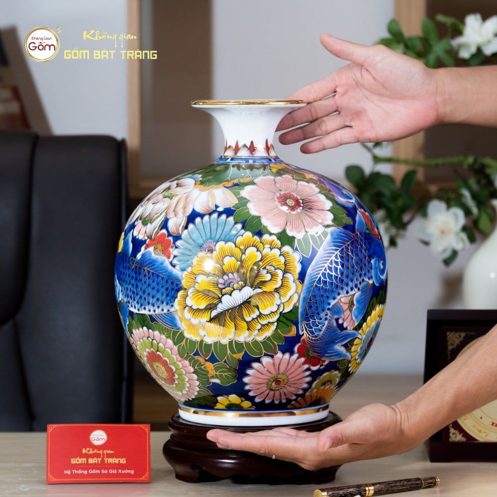 Quả Hút Lộc Hoa Ngư Tụ Khánh Lam Bảo Vẽ Vàng