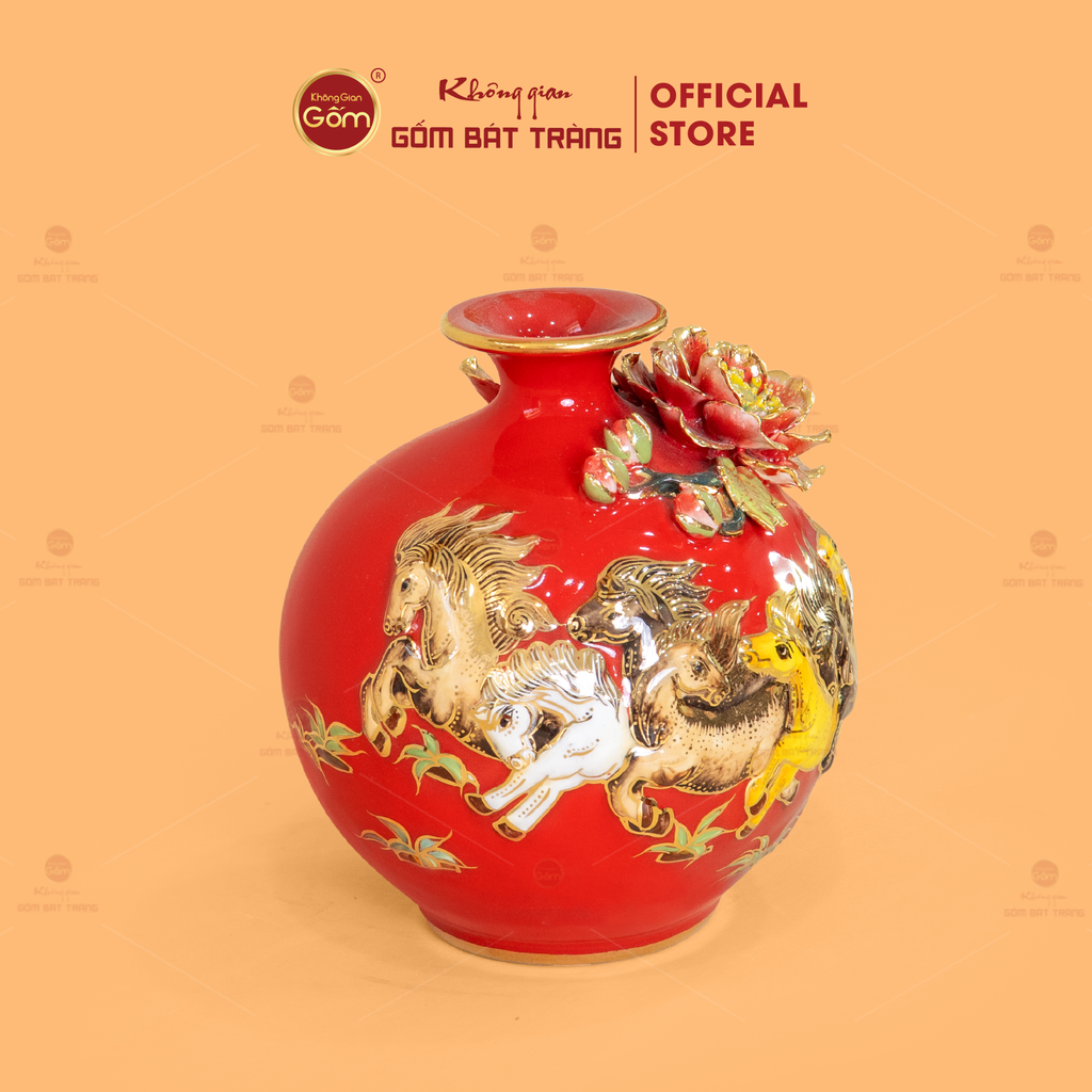 Quả Hút Lộc Men Đỏ Mã Đáo Thành Công Đắp Nổi Vẽ Vàng