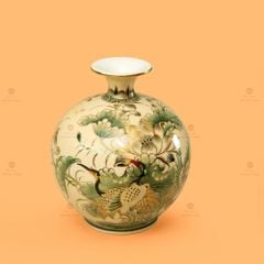 Quả Hút Lộc Men Màu Hoa Sen Chim Hạc Vẽ Vàng