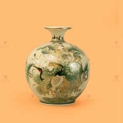 Quả Hút Lộc Men Màu Hoa Sen Chim Hạc Vẽ Vàng