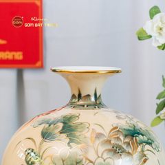 Quả Hút Lộc Men Màu Hoa Sen Chim Hạc Vẽ Vàng