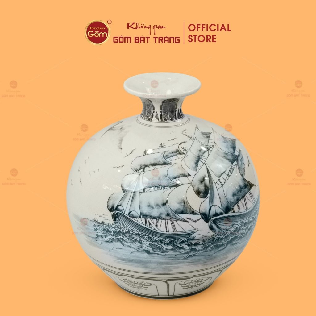 Quả Hút Lộc Men Trắng Thuận Buồm Xuôi Gió Vẽ Kỹ