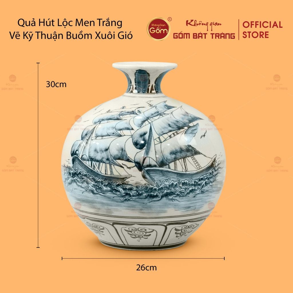 Quả Hút Lộc Men Trắng Thuận Buồm Xuôi Gió Vẽ Kỹ