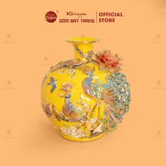 Quả Hút Lộc Men Vàng Công Đào Đắp Nổi Vẽ Vàng