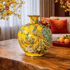 Quả Hút Lộc Men Vàng Công Đào Đắp Nổi Vẽ Vàng