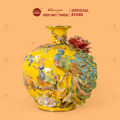 Quả Hút Lộc Men Vàng Công Đào Đắp Nổi Vẽ Vàng