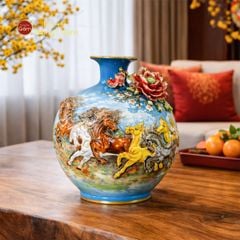 Quả Hút Lộc Men Xanh Mã Đáo Thành Công Đắp Nổi Vẽ Vàng