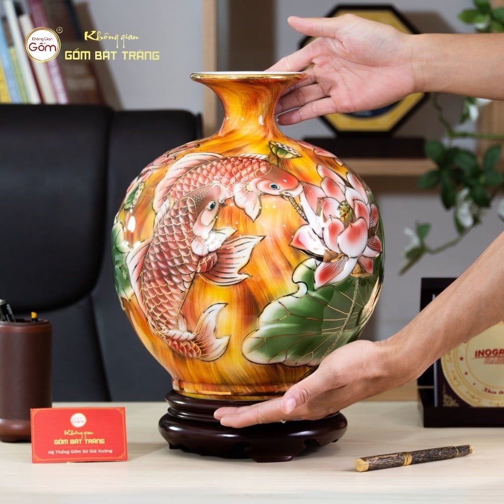 Quả Hút Lộc Niên Niên Hữu Dư Cẩm Thạch Kim Bảo Vẽ Vàng