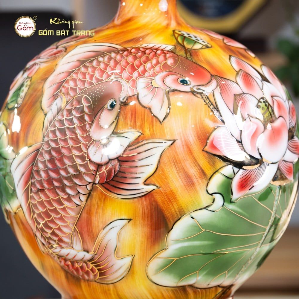 Quả Hút Lộc Niên Niên Hữu Dư Cẩm Thạch Kim Bảo Vẽ Vàng