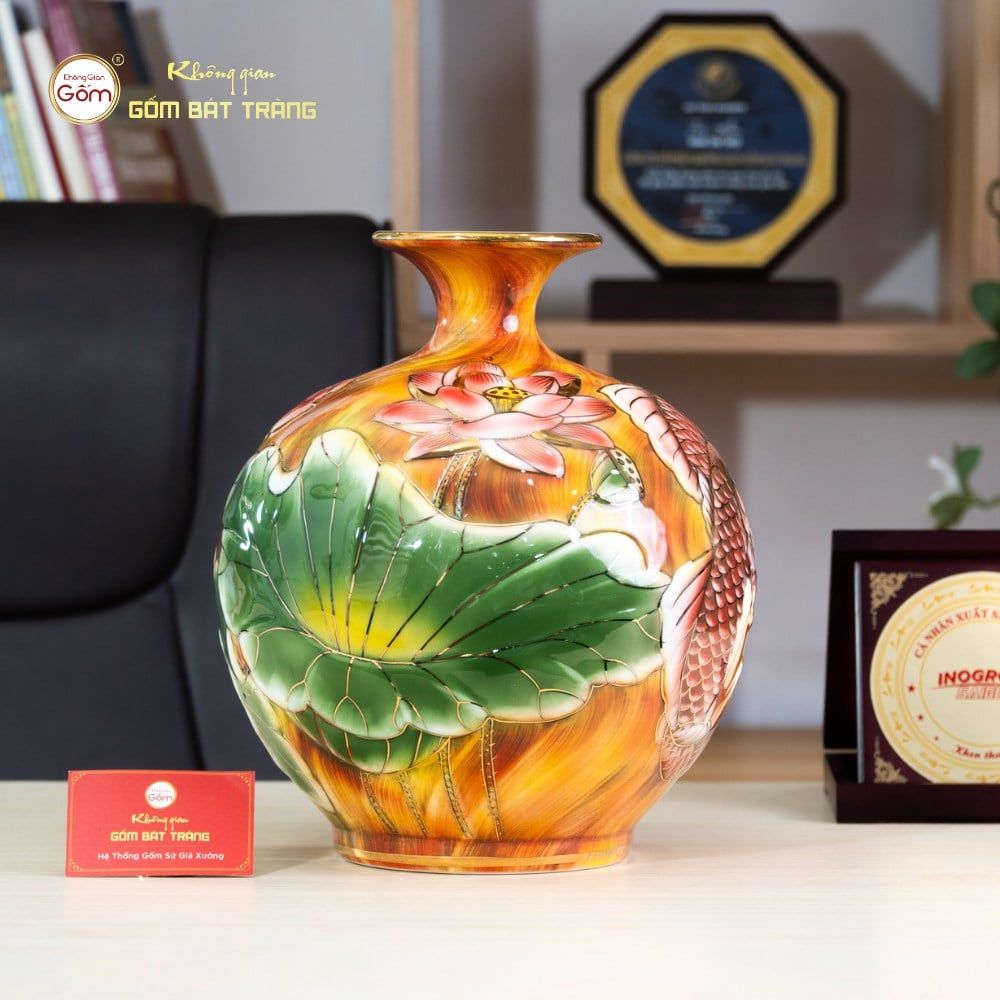 Quả Hút Lộc Niên Niên Hữu Dư Cẩm Thạch Kim Bảo Vẽ Vàng