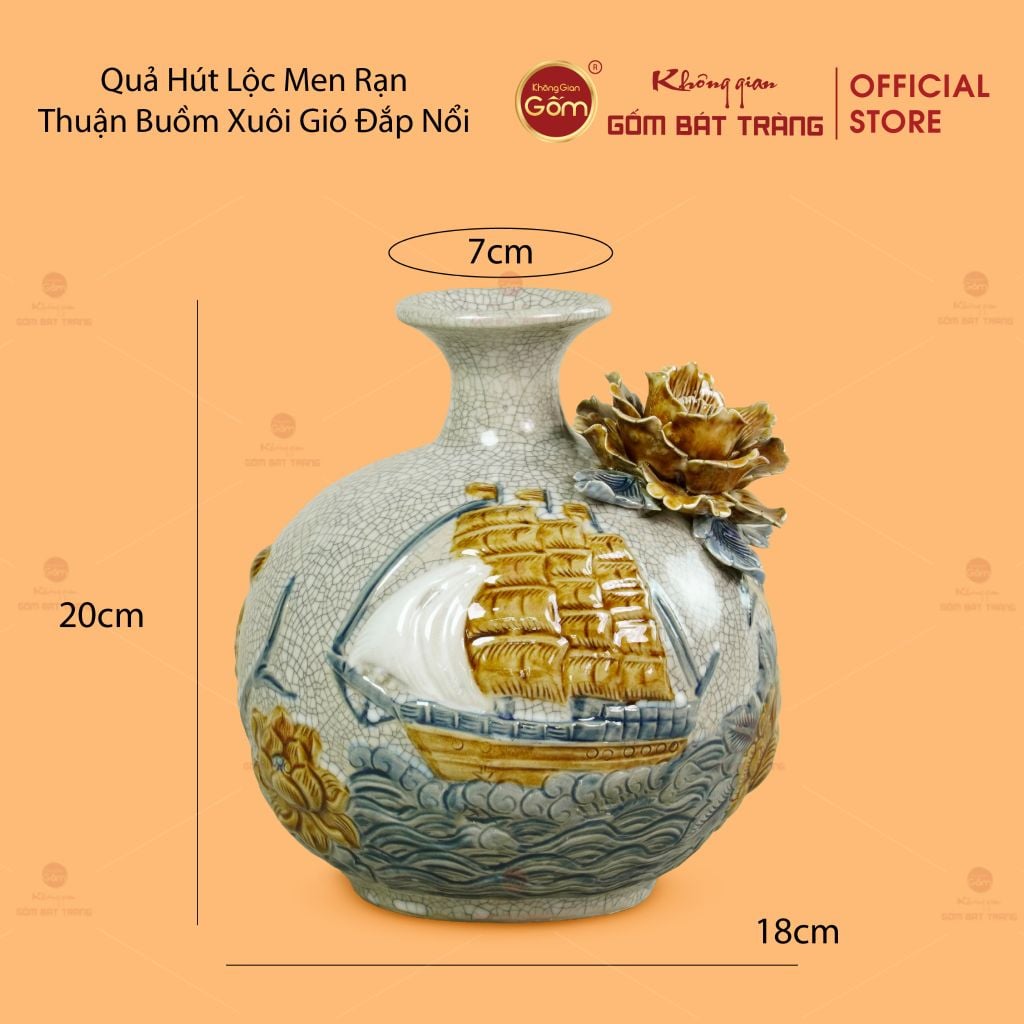 Quả Hút Lộc Men Rạn Thuận Buồm Xuôi Gió Đắp Nổi