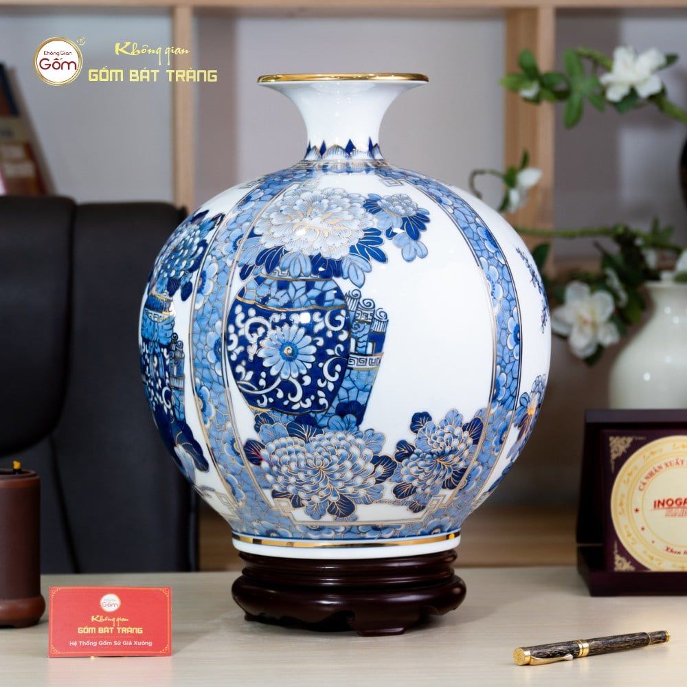 Quả Hút Lộc Tứ Quý Cổ Đồ Bạch Bảo Vẽ Vàng