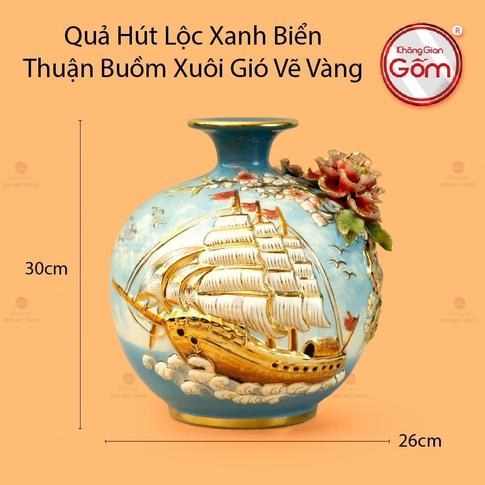 Quả Hút Lộc Xanh Biển Thuận Buồm Xuôi Gió Vẽ Vàng