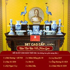 [Set Cao Cấp] Bộ Đồ Thờ Bác Hồ Men Lam (16 món)