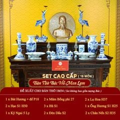 [Set Cao Cấp] Bộ Đồ Thờ Bác Hồ Men Lam (16 món)