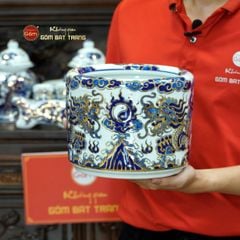 [Set Cao Cấp] Bộ Đồ Thờ Bác Hồ Men Lam Nổi Vẽ Vàng (16 món)